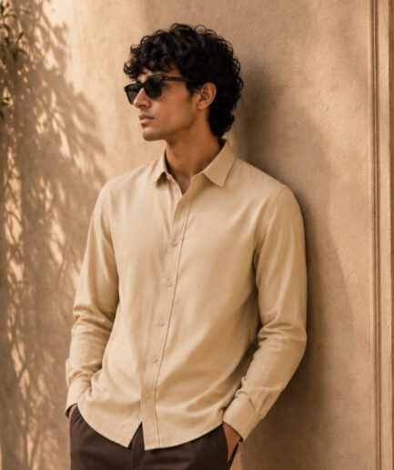 Solid Beige Oxford Regular Shirt