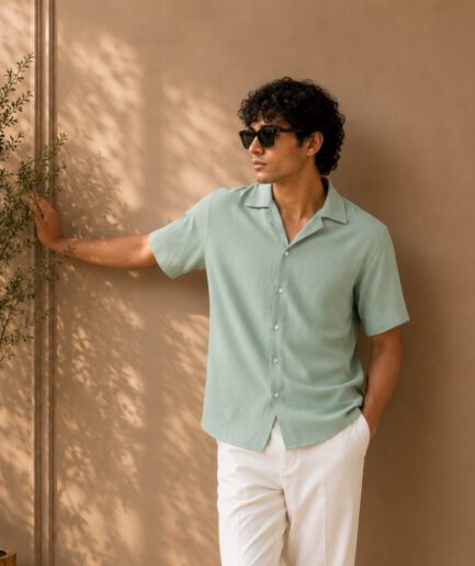 Cuban-collar short-sleeve shirt